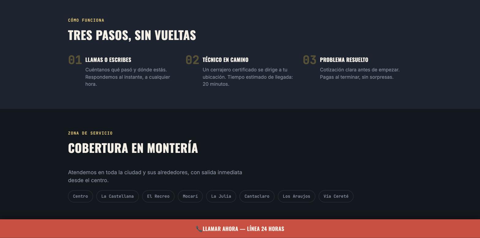 Cerrajero 24 Horas Montería — proceso y cobertura