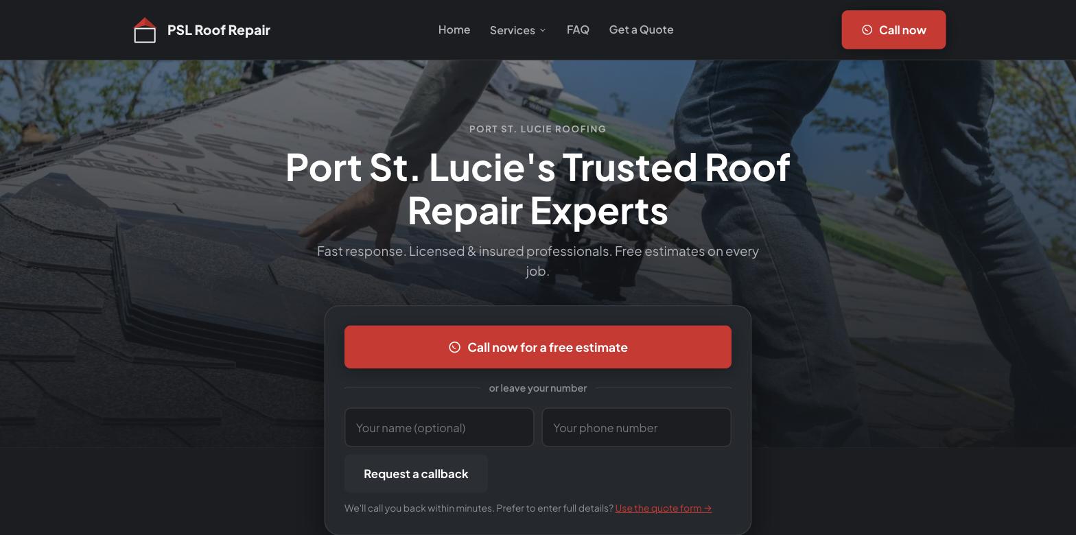 PSL Roof Repair — request a callback form