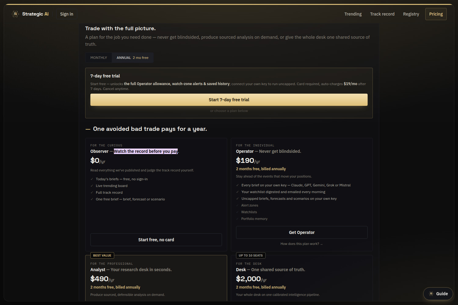 Strategic Ai — subscription tiers and pricing